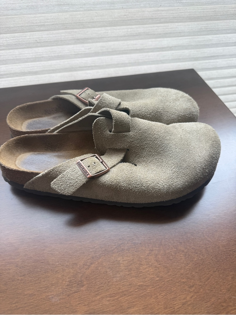 Birkenstock Suede Boston Clog in Tan/Taupe Size 42/Women’s 11